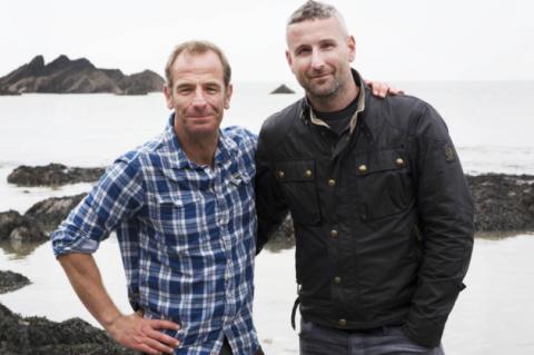 Robson Green with Jamie McLintock, the owner of Ilfracombe's Tunnel Beaches