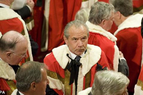Sir Alan Sugar takes his seat in the House of Lords