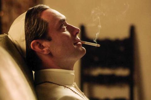 Jude Law smoking in The Young Pope